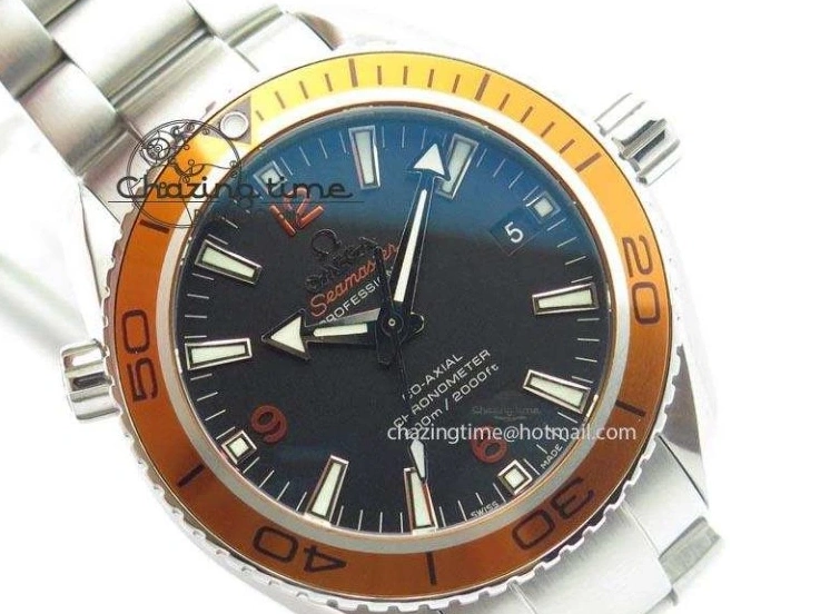 0820 FlexibleFit Planet Ocean SS Bp Maker 45mm Orange Bezel On SS Bracelet A 8216